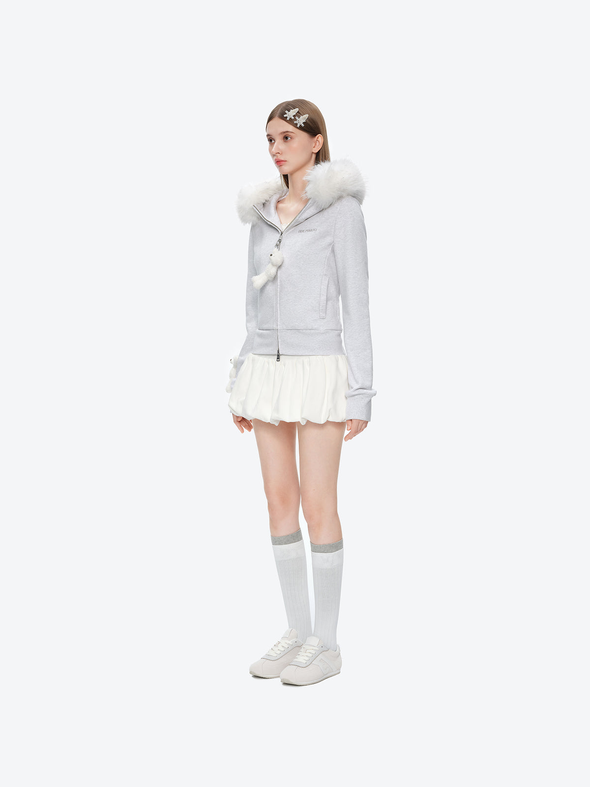 13DE MARZO Doozoo Fur Collar Hoodie Grey