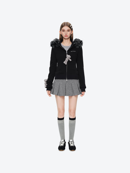 13DE MARZO Doozoo Fur Collar Hoodie Black