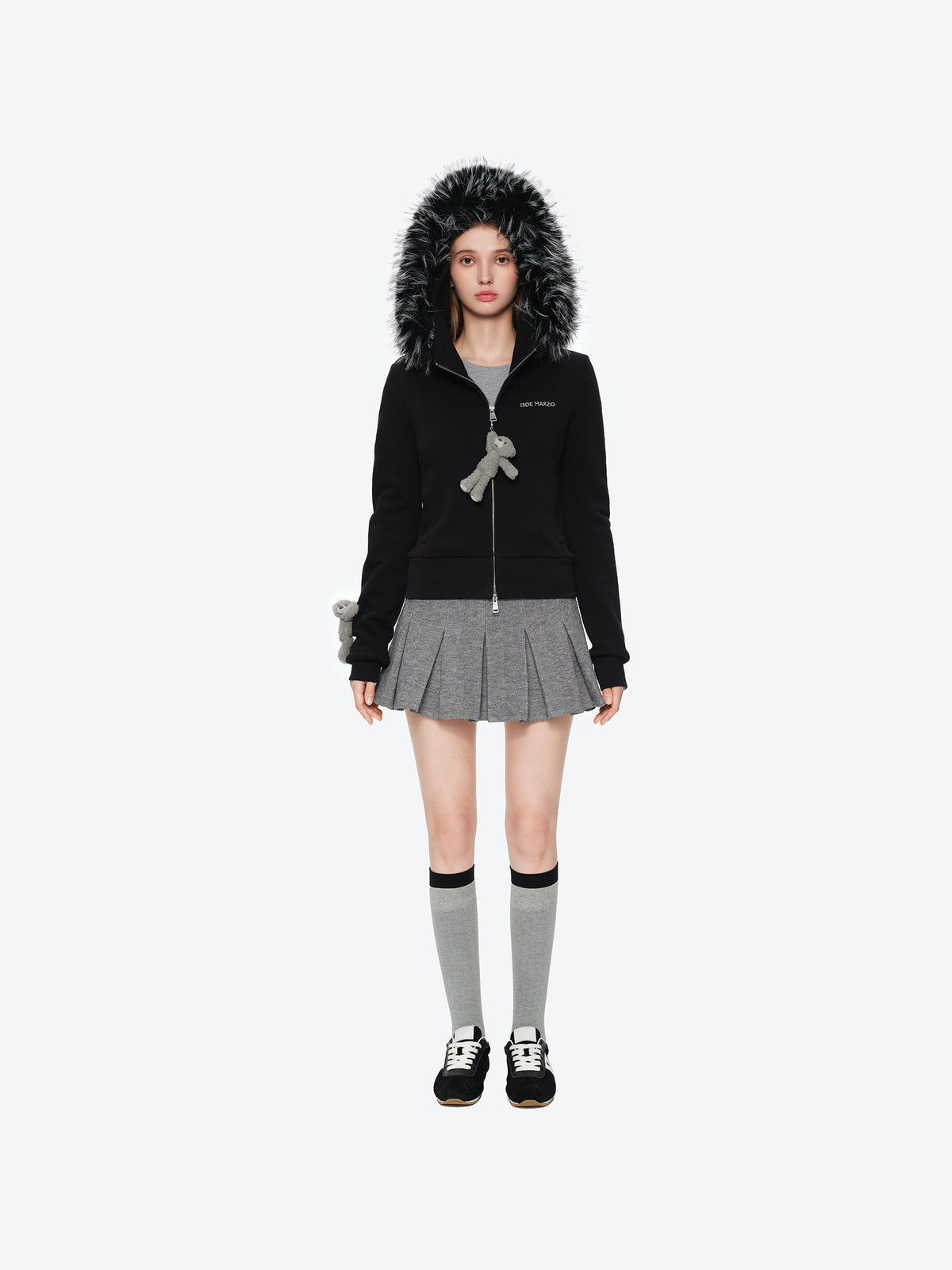 13DE MARZO Doozoo Fur Collar Hoodie Black