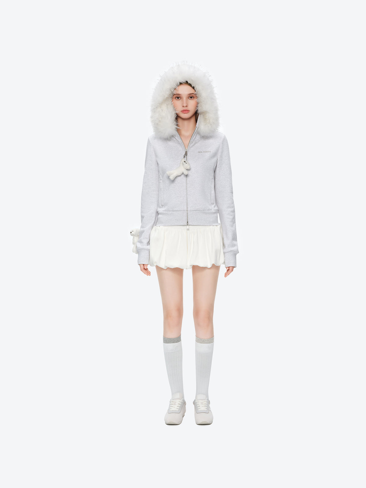 13DE MARZO Doozoo Fur Collar Hoodie Grey