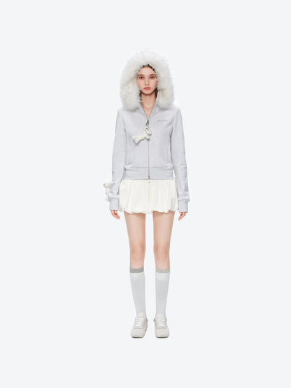 13DE MARZO Doozoo Fur Collar Hoodie Grey