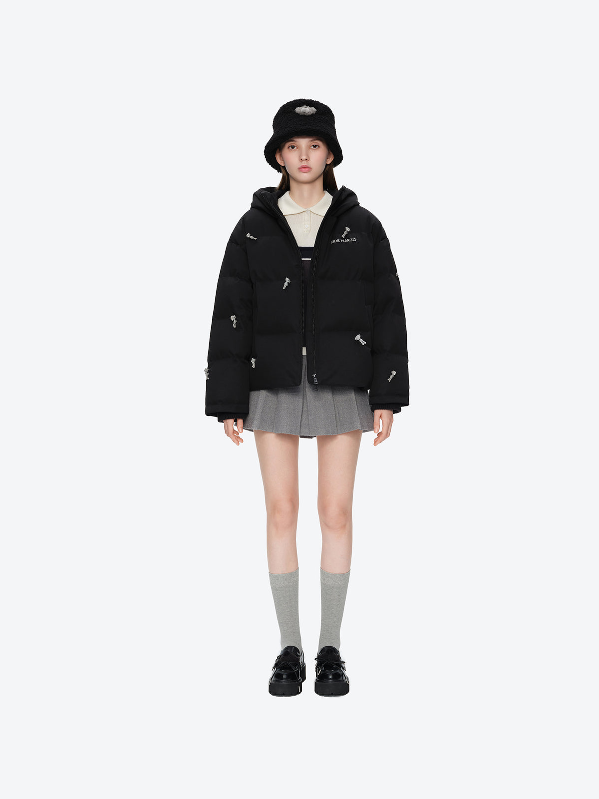13DE MARZO All Over Flocked Bear Down Jacket Black