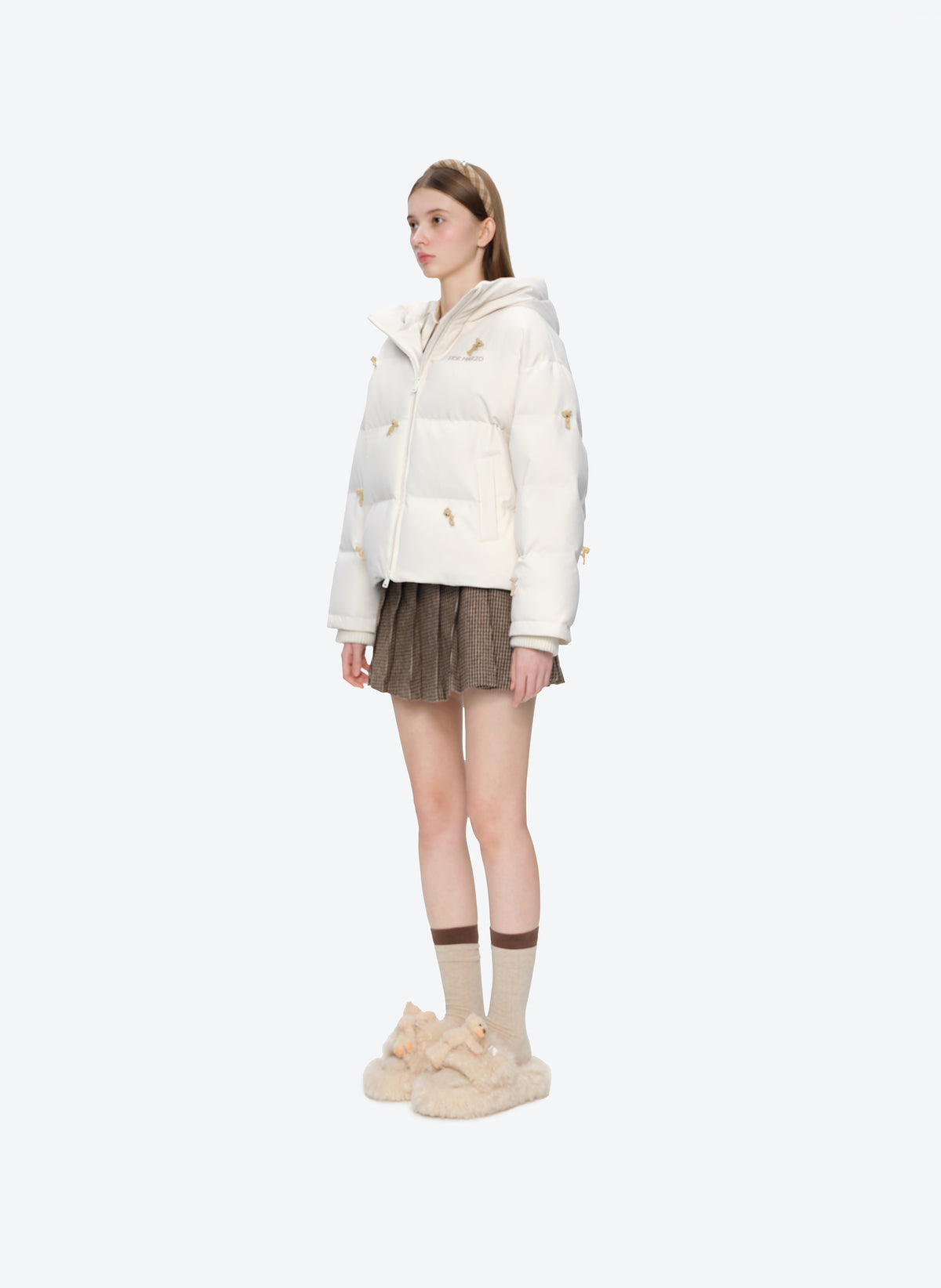 13DE MARZO All Over Flocked Bear Down Jacket Beige