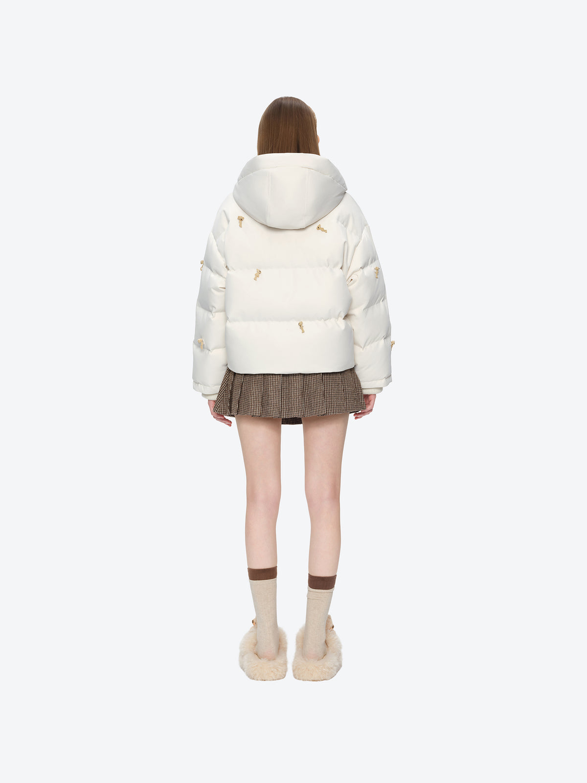 13DE MARZO All Over Flocked Bear Down Jacket Beige