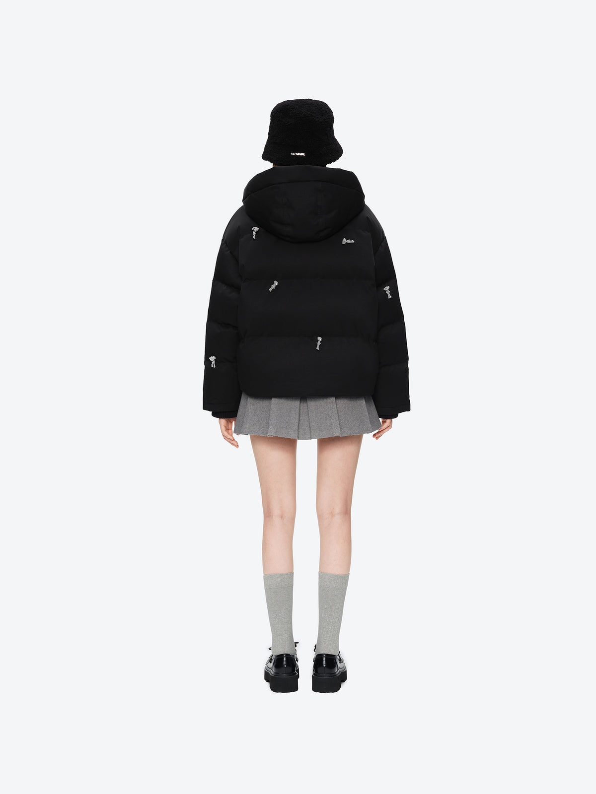 13DE MARZO All Over Flocked Bear Down Jacket Black