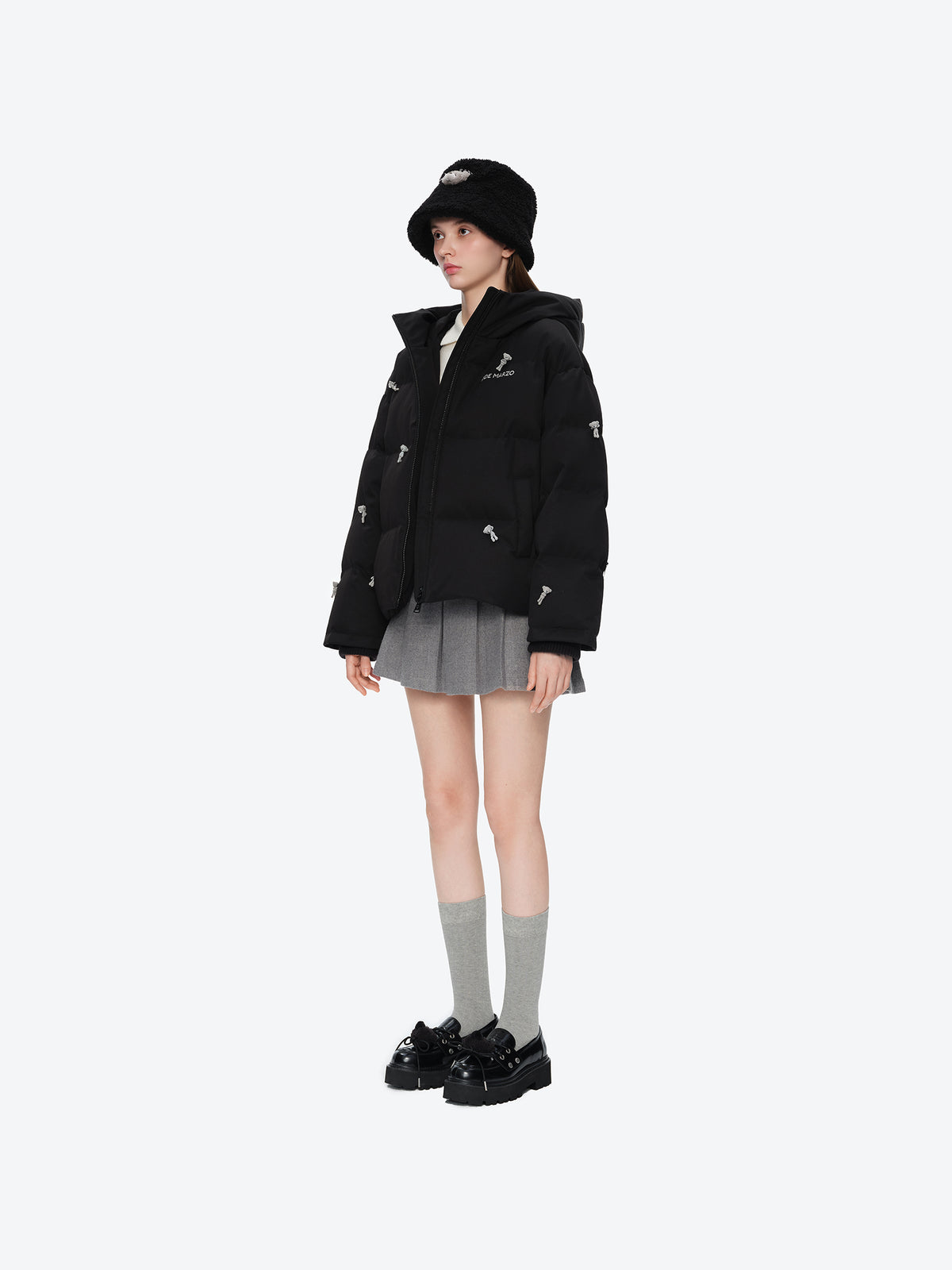 13DE MARZO All Over Flocked Bear Down Jacket Black
