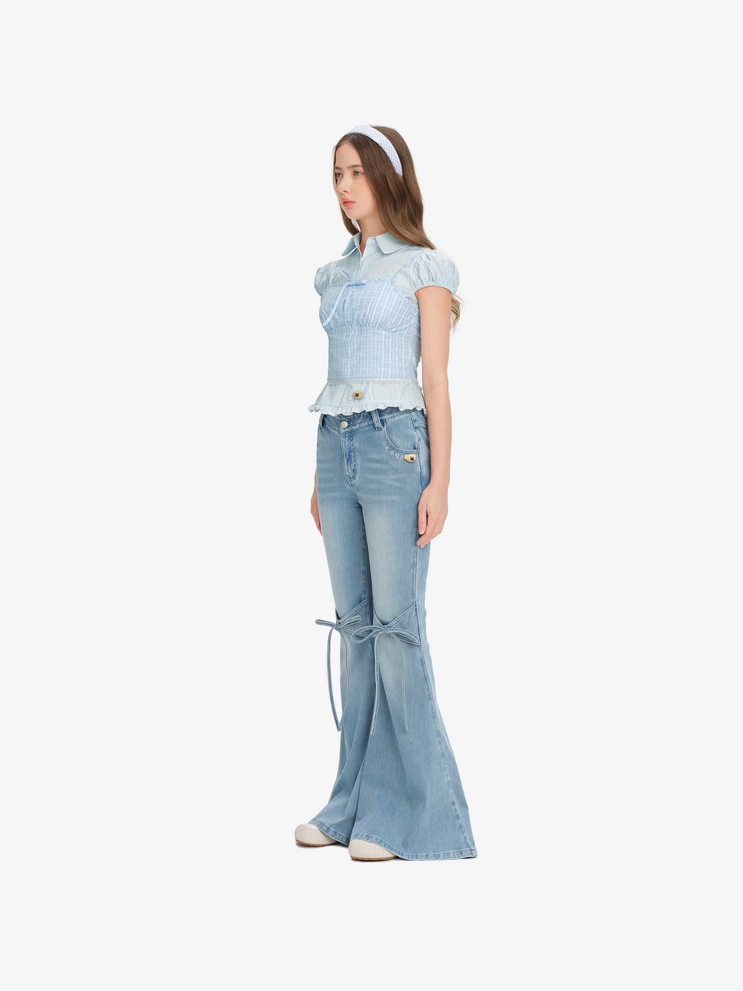 13DE MARZO Pencil Fit Mermaid Flare Pants Blue