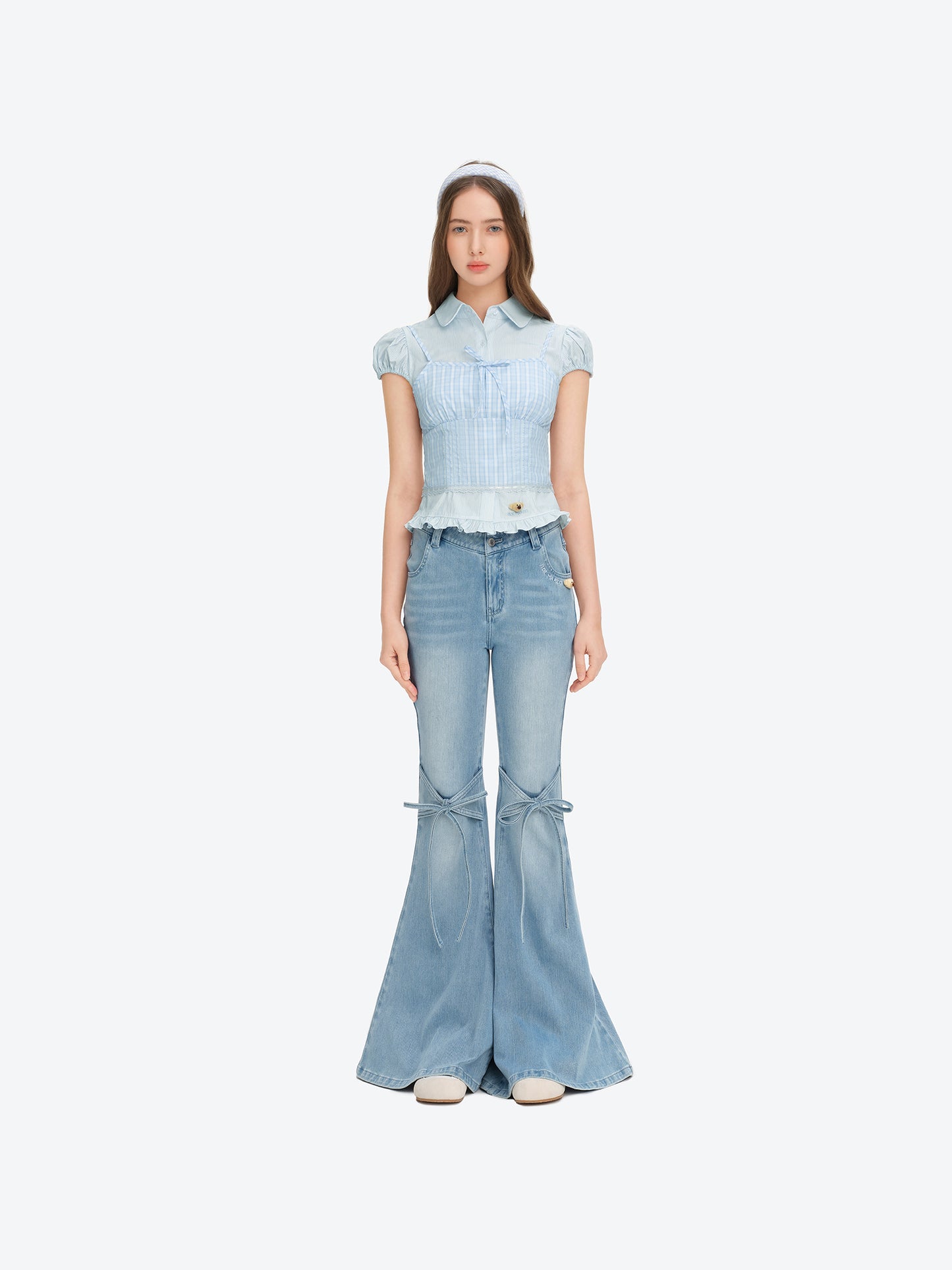 13DE MARZO Pencil Fit Mermaid Flare Pants Blue