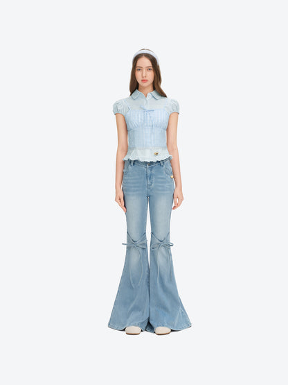 13DE MARZO Pencil Fit Mermaid Flare Pants Blue