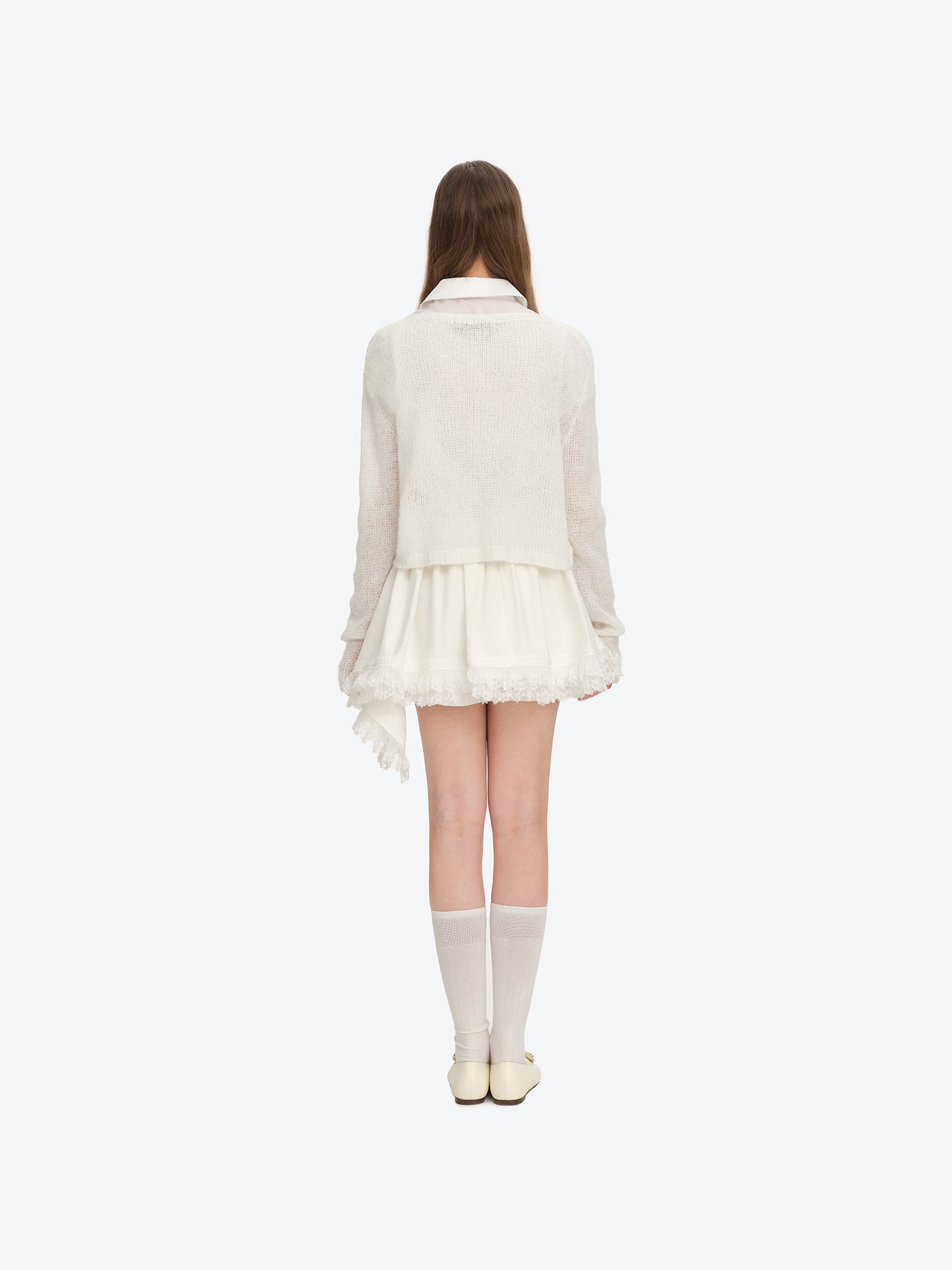13DE MARZO Floral Bear Print Lazy Style Knitted Cardigan White
