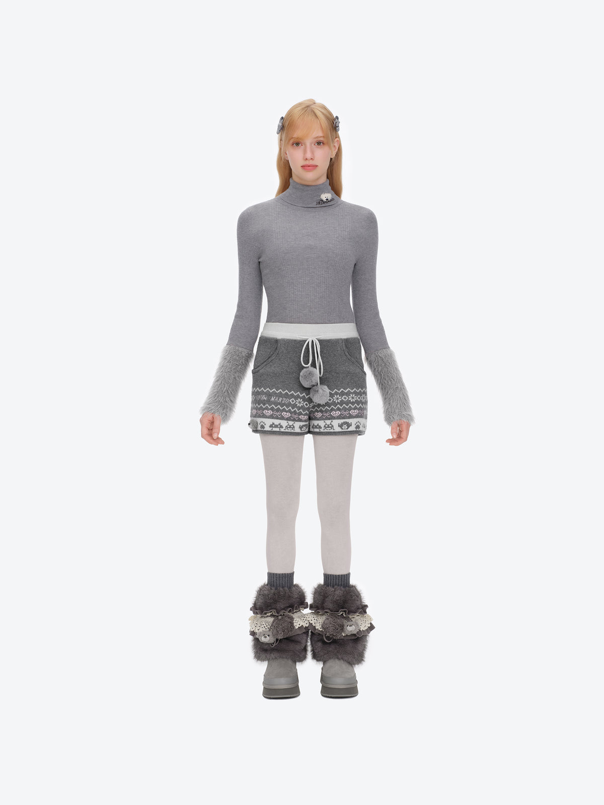 13DE MARZO Lace-Trimmed Lace-Up Snow Boots Grey - 13DE MARZO
