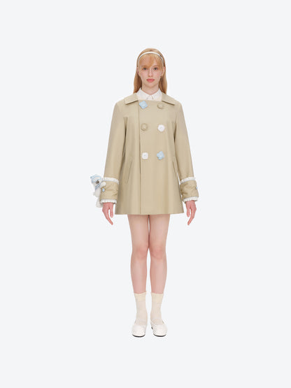 13DE MARZO Nighty Night Bear Trench Dress Khaki