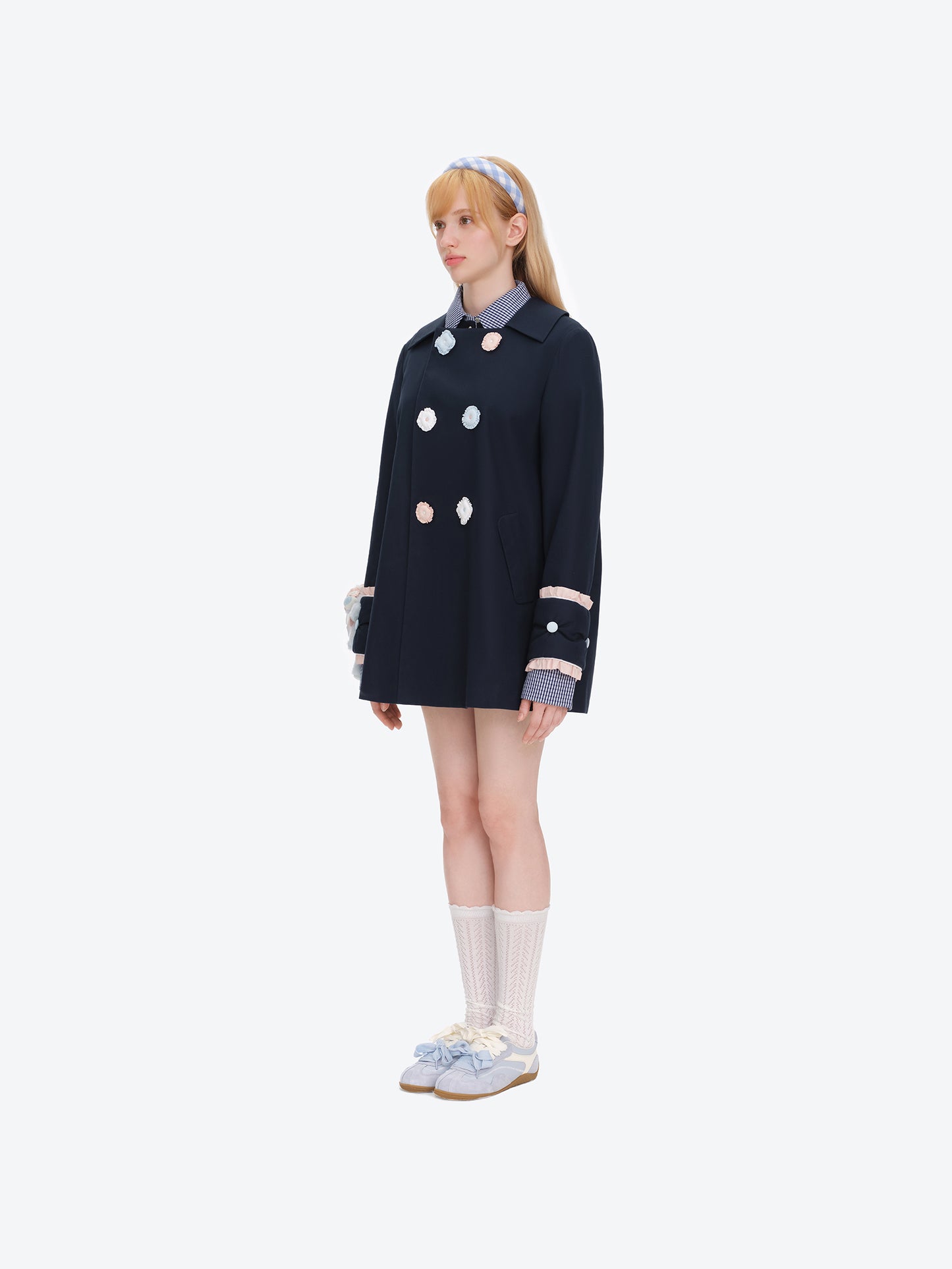 13DE MARZO Nighty Night Bear Trench Dress Navy Blue