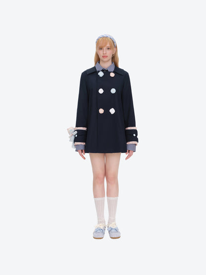 13DE MARZO Nighty Night Bear Trench Dress Navy Blue
