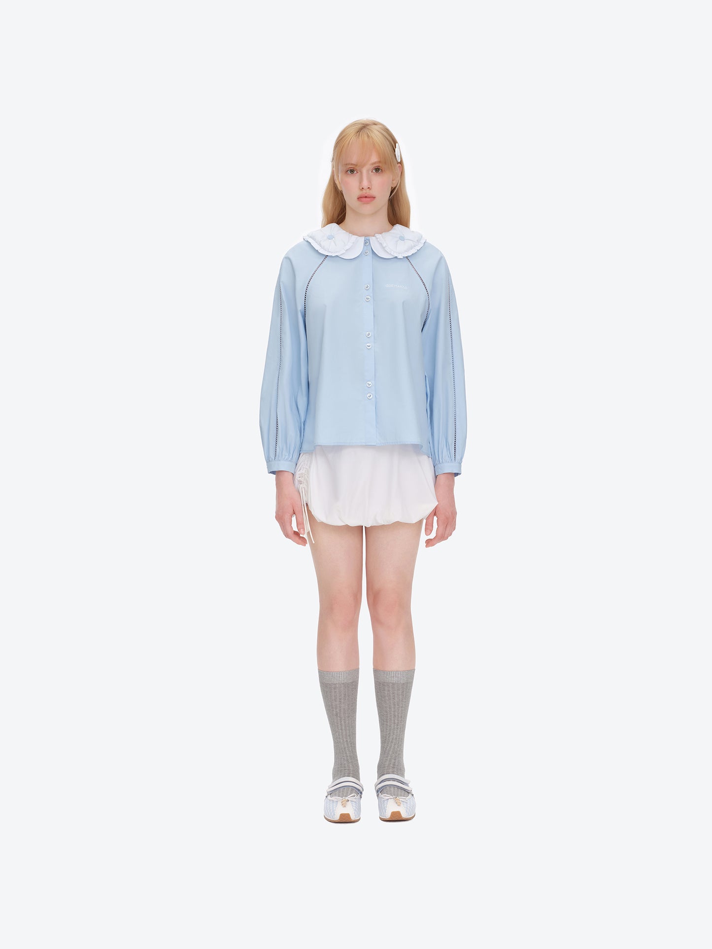 13DE MARZO Nighty Night Bear Double Collar Shirt Blue