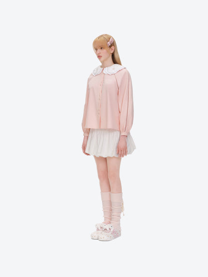 13DE MARZO Nighty Night Bear Double Collar Shirt Pink