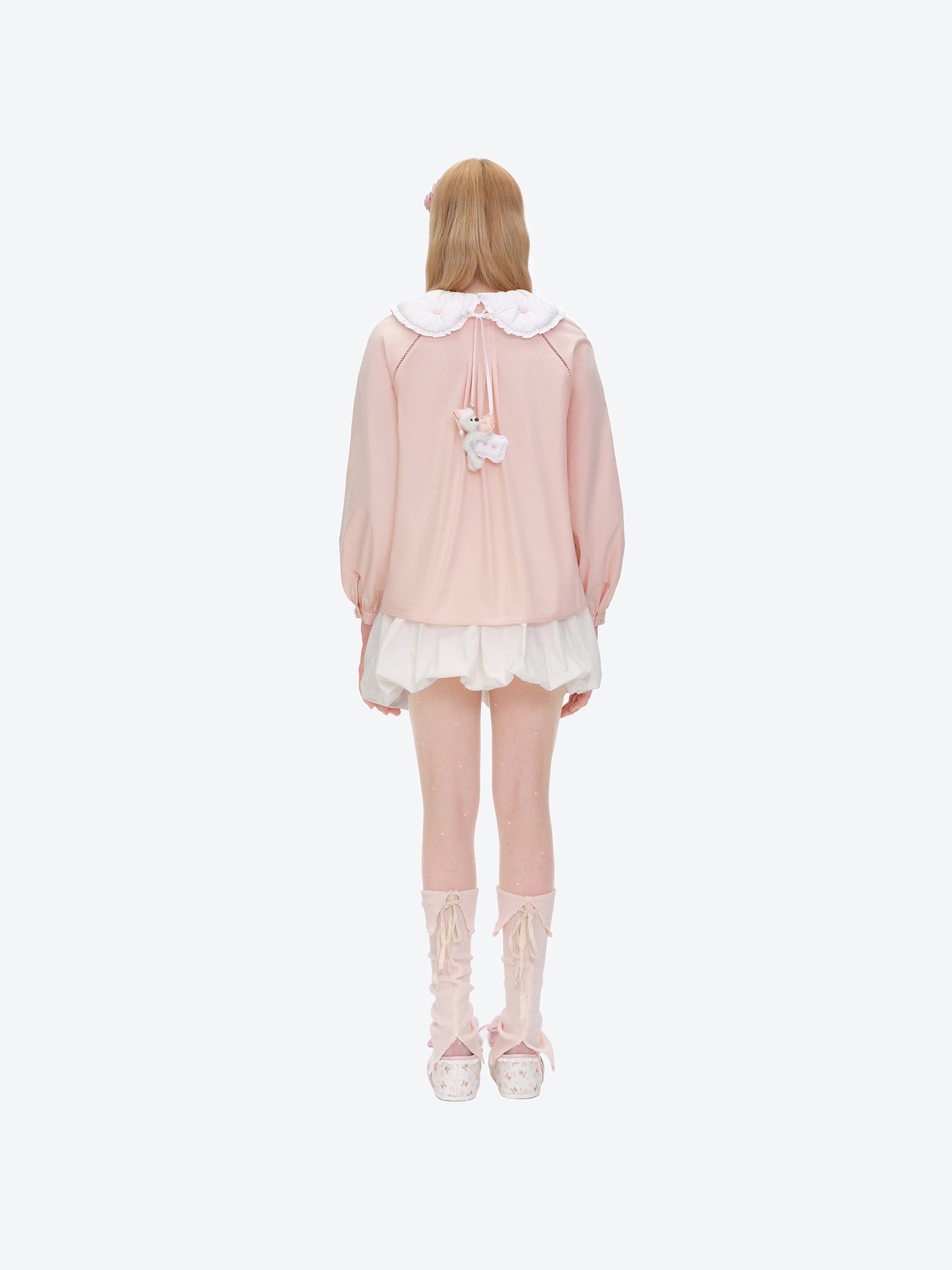 13DE MARZO Nighty Night Bear Double Collar Shirt Pink