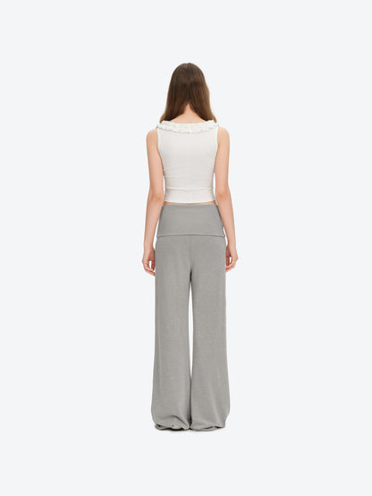 13DE MARZO Soft Wide-Leg Pants with Foldable Waistband Grey