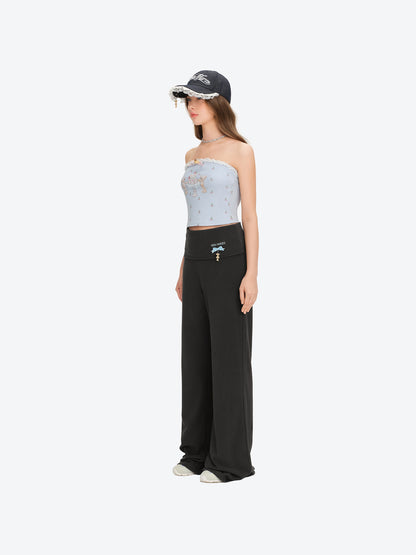 13DE MARZO Soft Wide-Leg Pants with Foldable Waistband Dark Grey