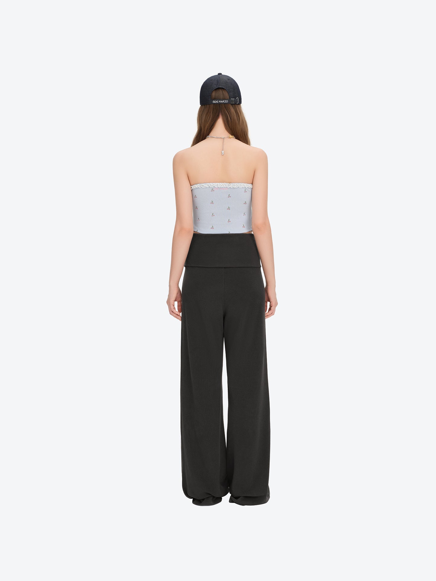 13DE MARZO Soft Wide-Leg Pants with Foldable Waistband Dark Grey