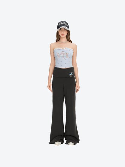 13DE MARZO Soft Wide-Leg Pants with Foldable Waistband Dark Grey