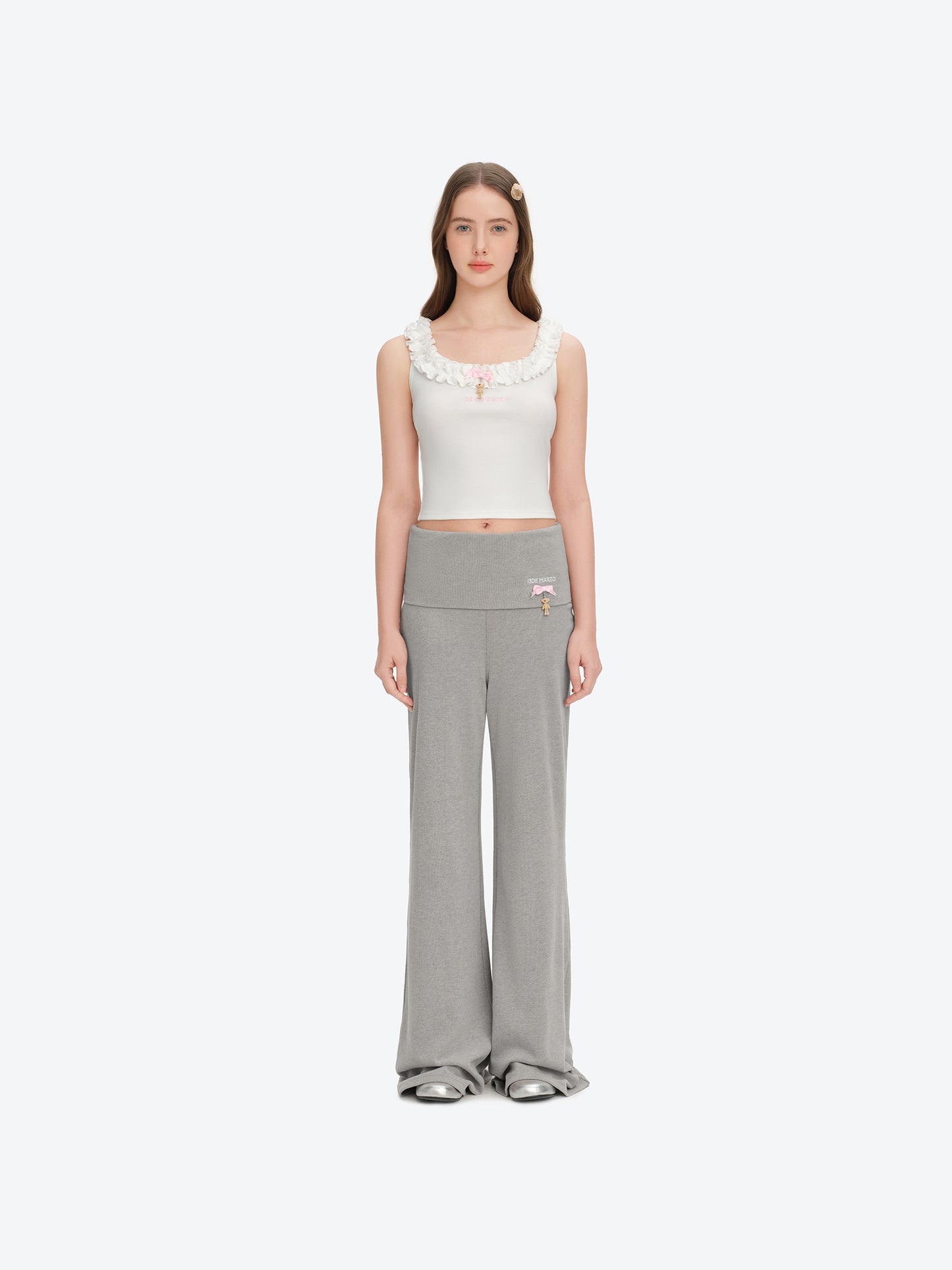 13DE MARZO Soft Wide-Leg Pants with Foldable Waistband Grey