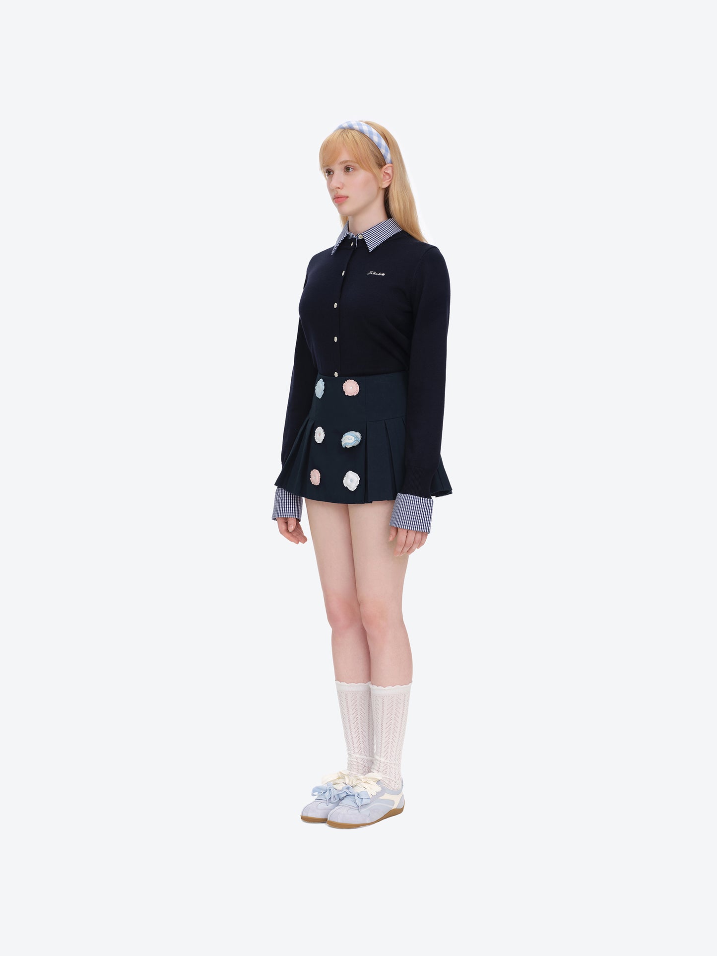 13DE MARZO Nighty Night Bear Pleated Skort Navy Blue