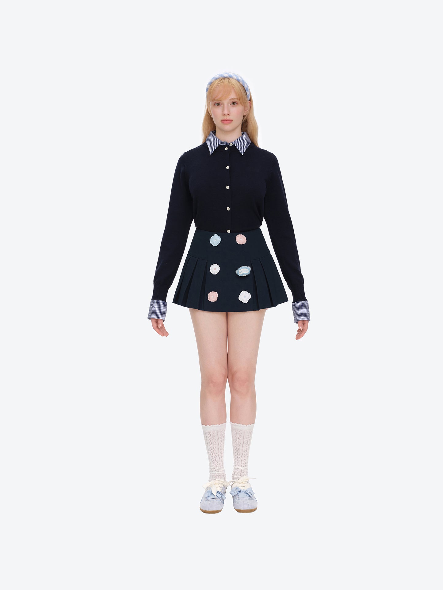 13DE MARZO Nighty Night Bear Pleated Skort Navy Blue