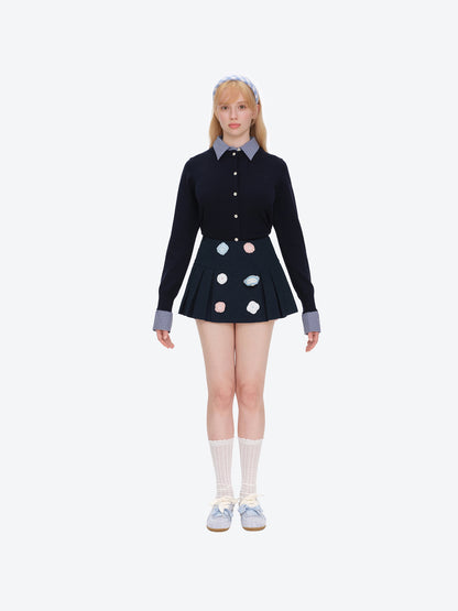 13DE MARZO Nighty Night Bear Pleated Skort Navy Blue