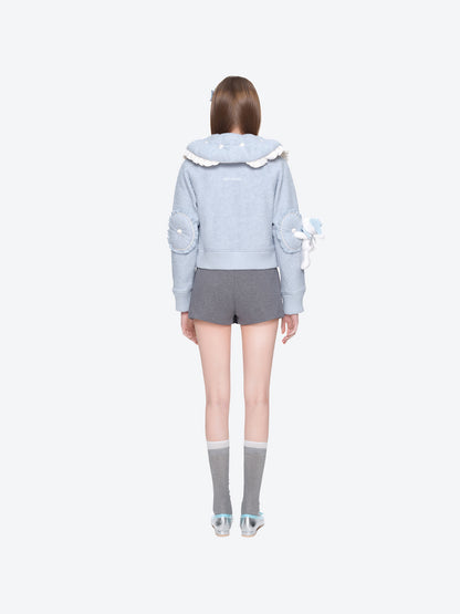13DE MARZO Nighty Night Bear Cropped Jacket Blue