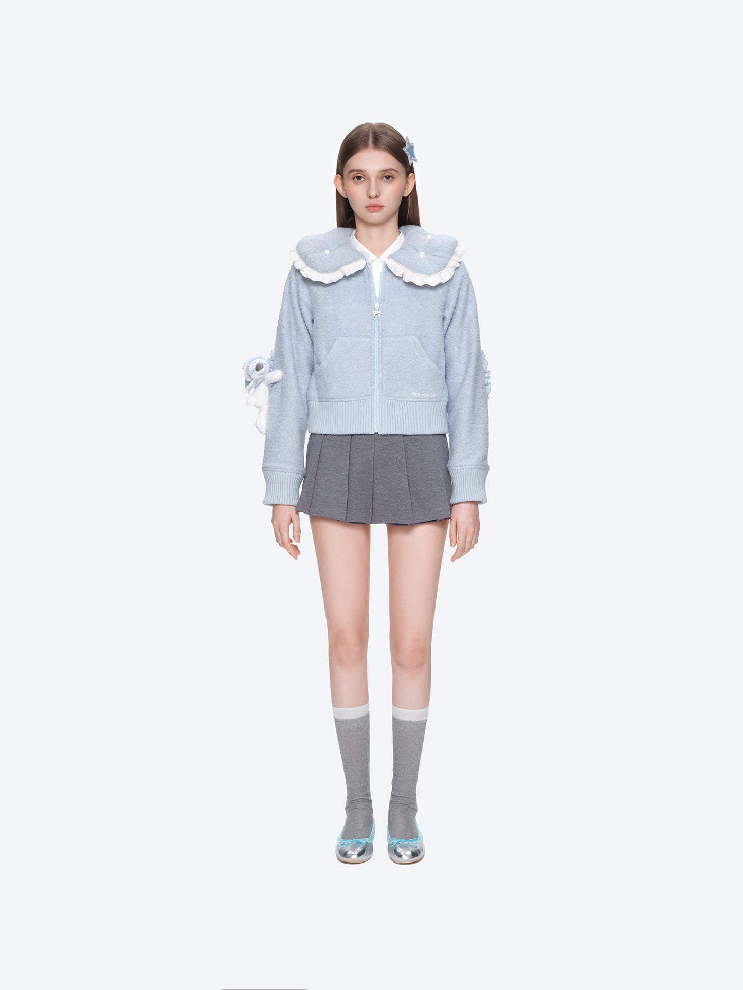13DE MARZO Nighty Night Bear Cropped Jacket Blue