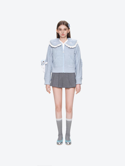 13DE MARZO Nighty Night Bear Cropped Jacket Blue