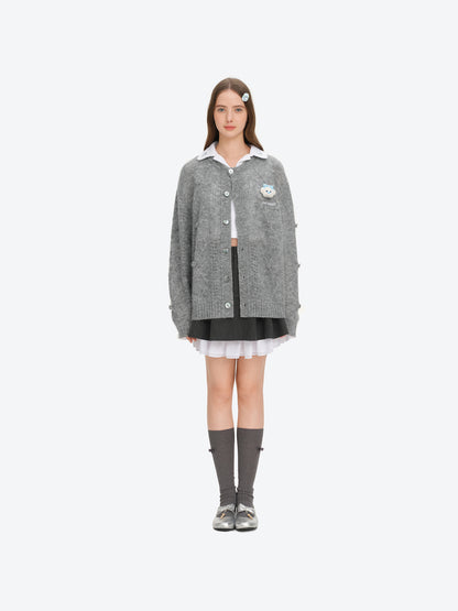 13DE MARZO Semi-Sheer Floral Cardigan Grey