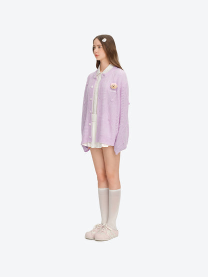 13DE MARZO Semi-Sheer Floral Cardigan Purple