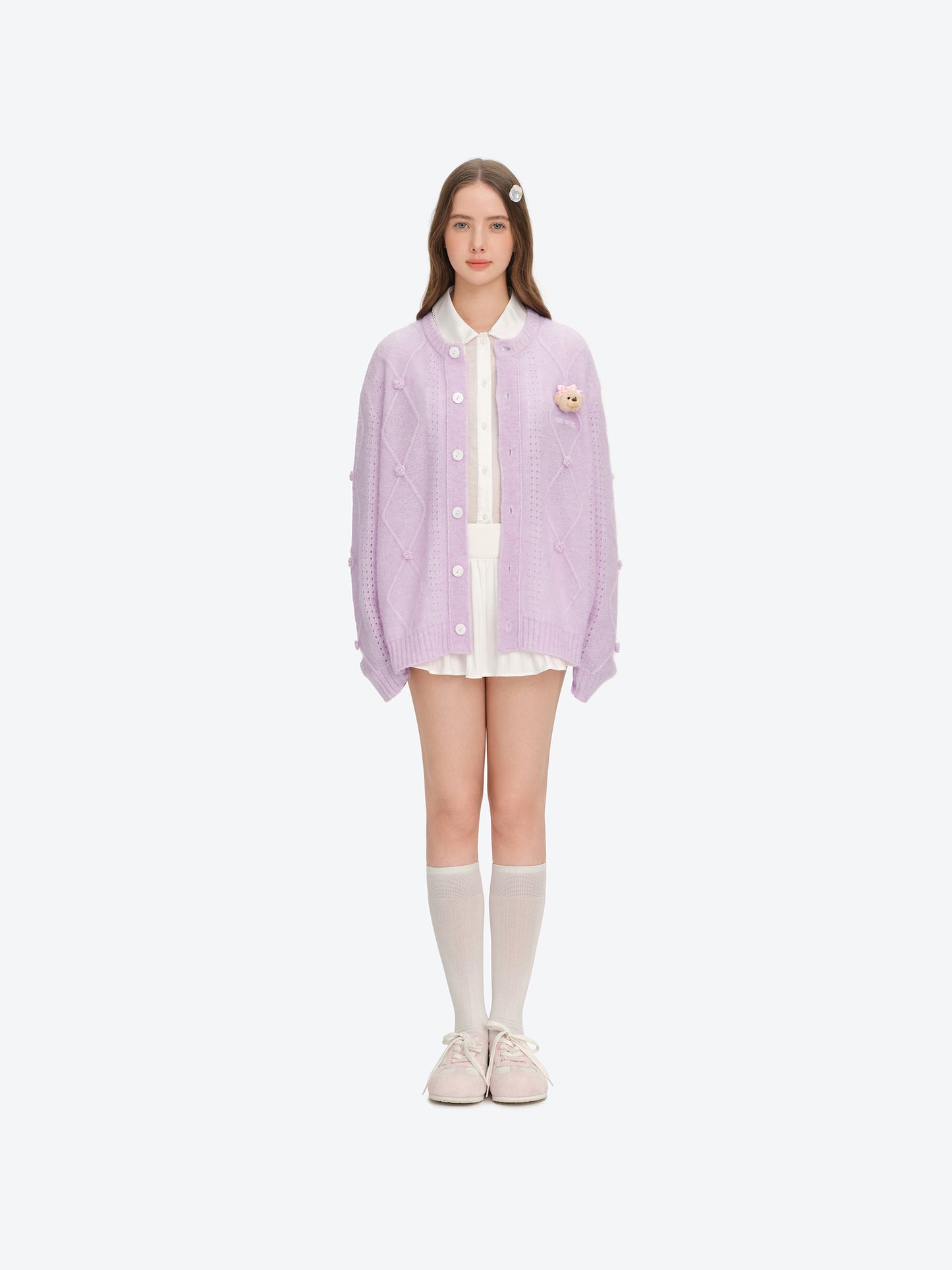 13DE MARZO Semi-Sheer Floral Cardigan Purple