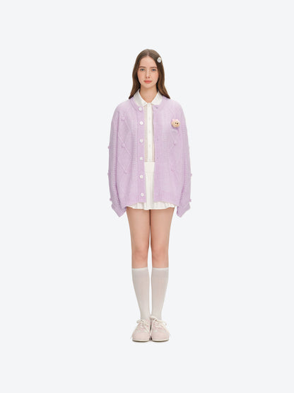 13DE MARZO Semi-Sheer Floral Cardigan Purple