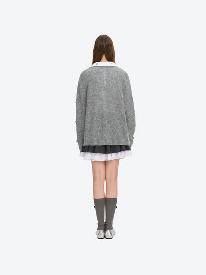 13DE MARZO Semi-Sheer Floral Cardigan Grey