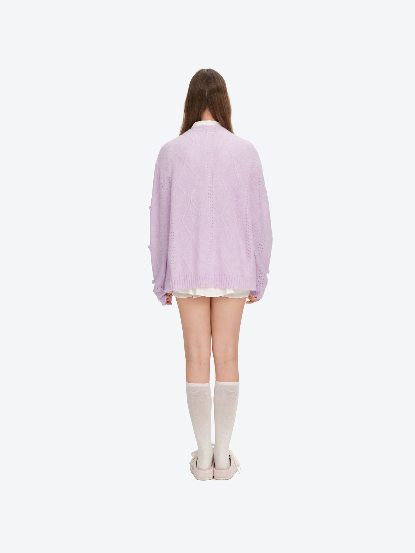 13DE MARZO Semi-Sheer Floral Cardigan Purple