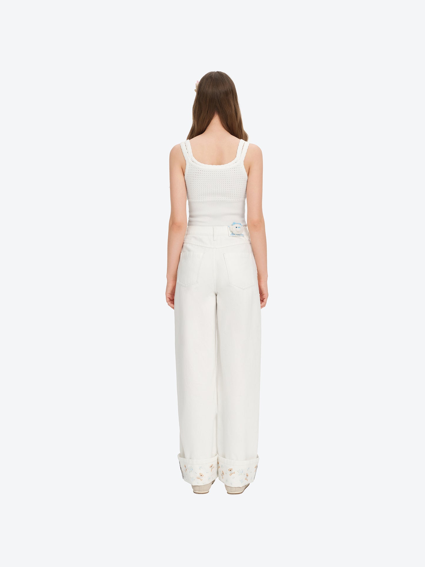13DE MARZO Cuffed Wide-Leg Jeans Beige