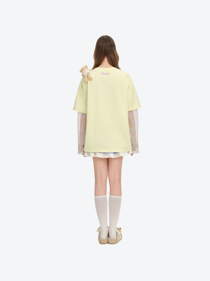 13DE MARZO Floral Appliqué Style Long Sleeve T-shirt Yellow