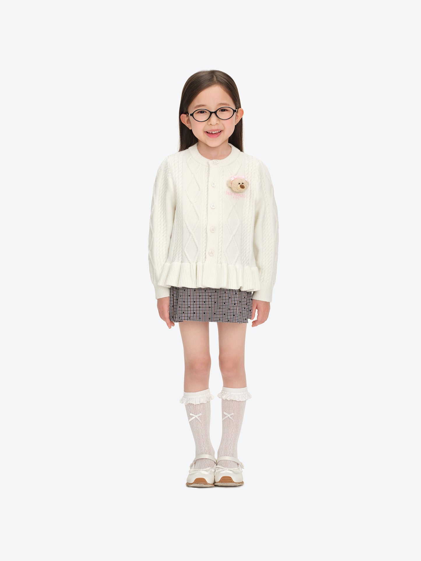 13DE MARZO BabyBear Flounce Knit Cardigan White