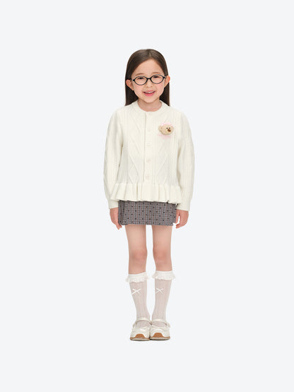 13DE MARZO BabyBear Flounce Knit Cardigan White
