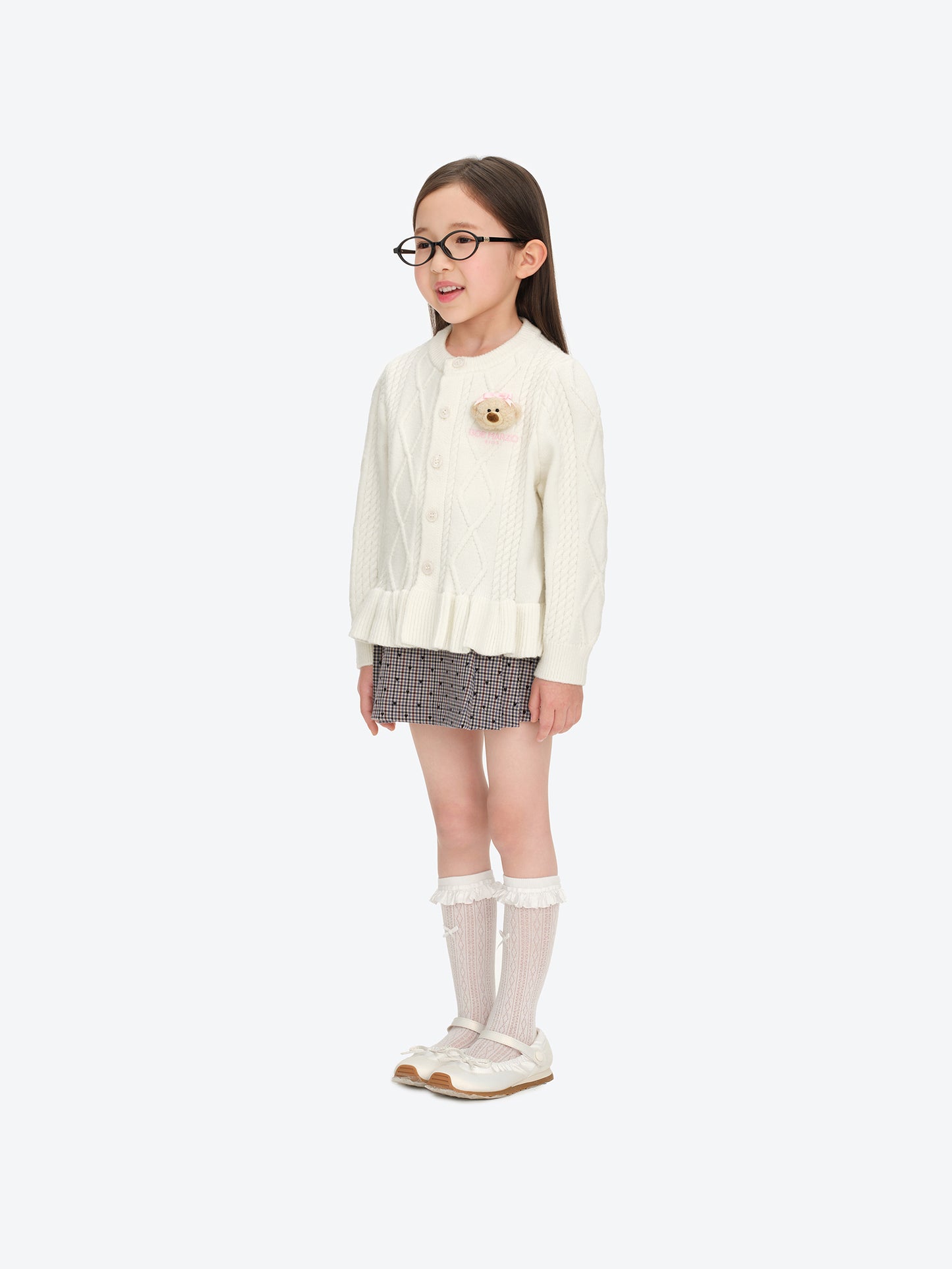 13DE MARZO BabyBear Flounce Knit Cardigan White