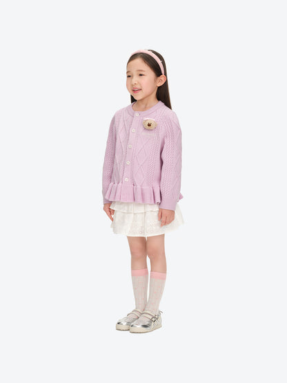 13DE MARZO BabyBear Flounce Knit Cardigan Pink