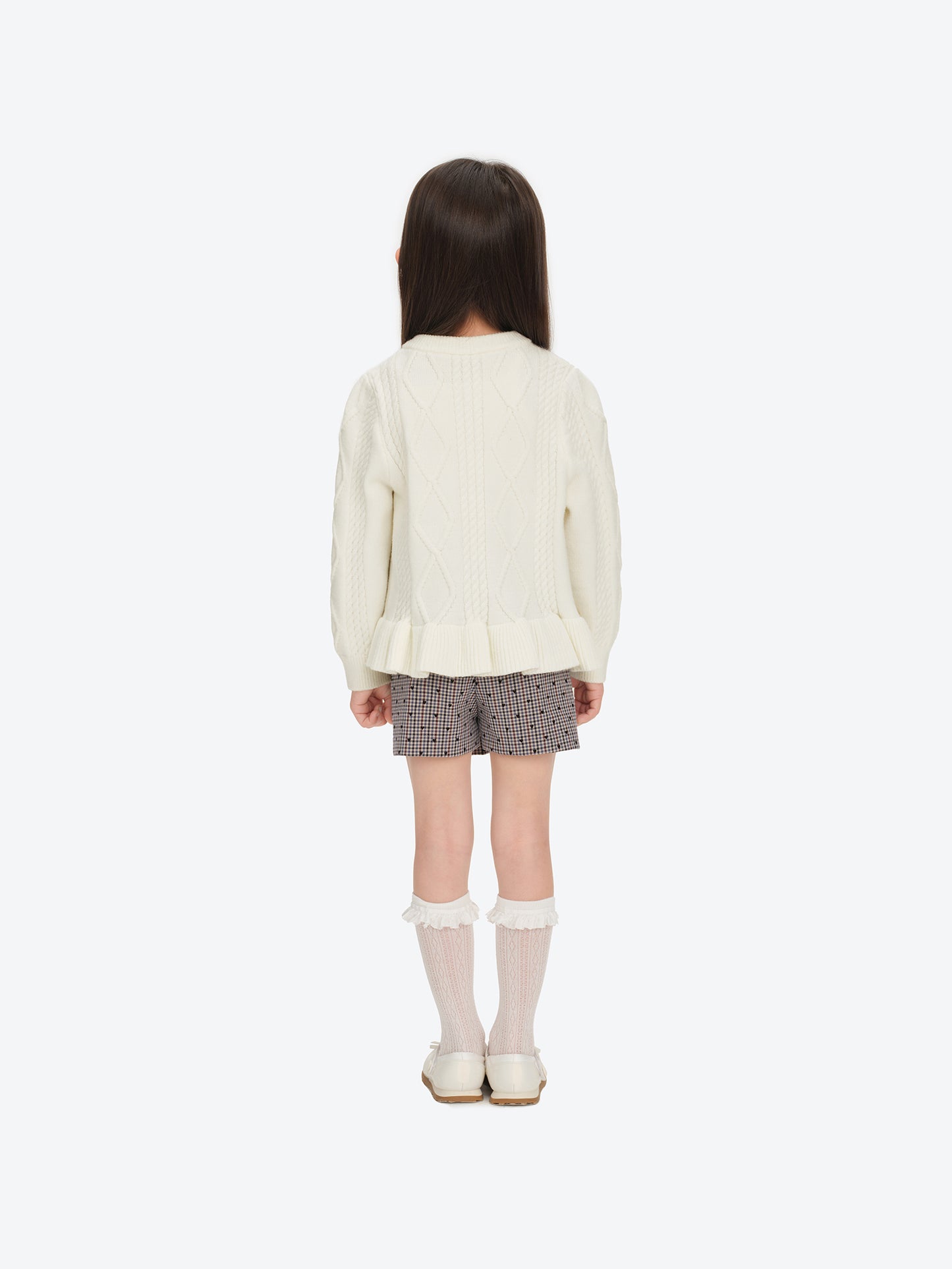 13DE MARZO BabyBear Flounce Knit Cardigan White