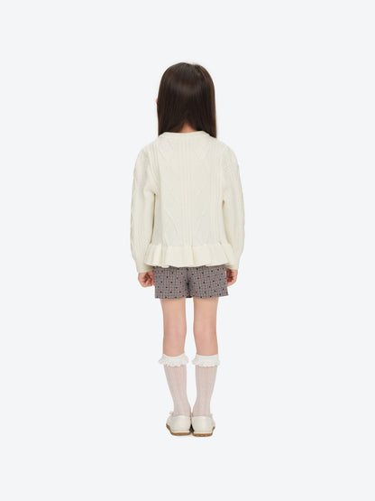 13DE MARZO BabyBear Flounce Knit Cardigan White