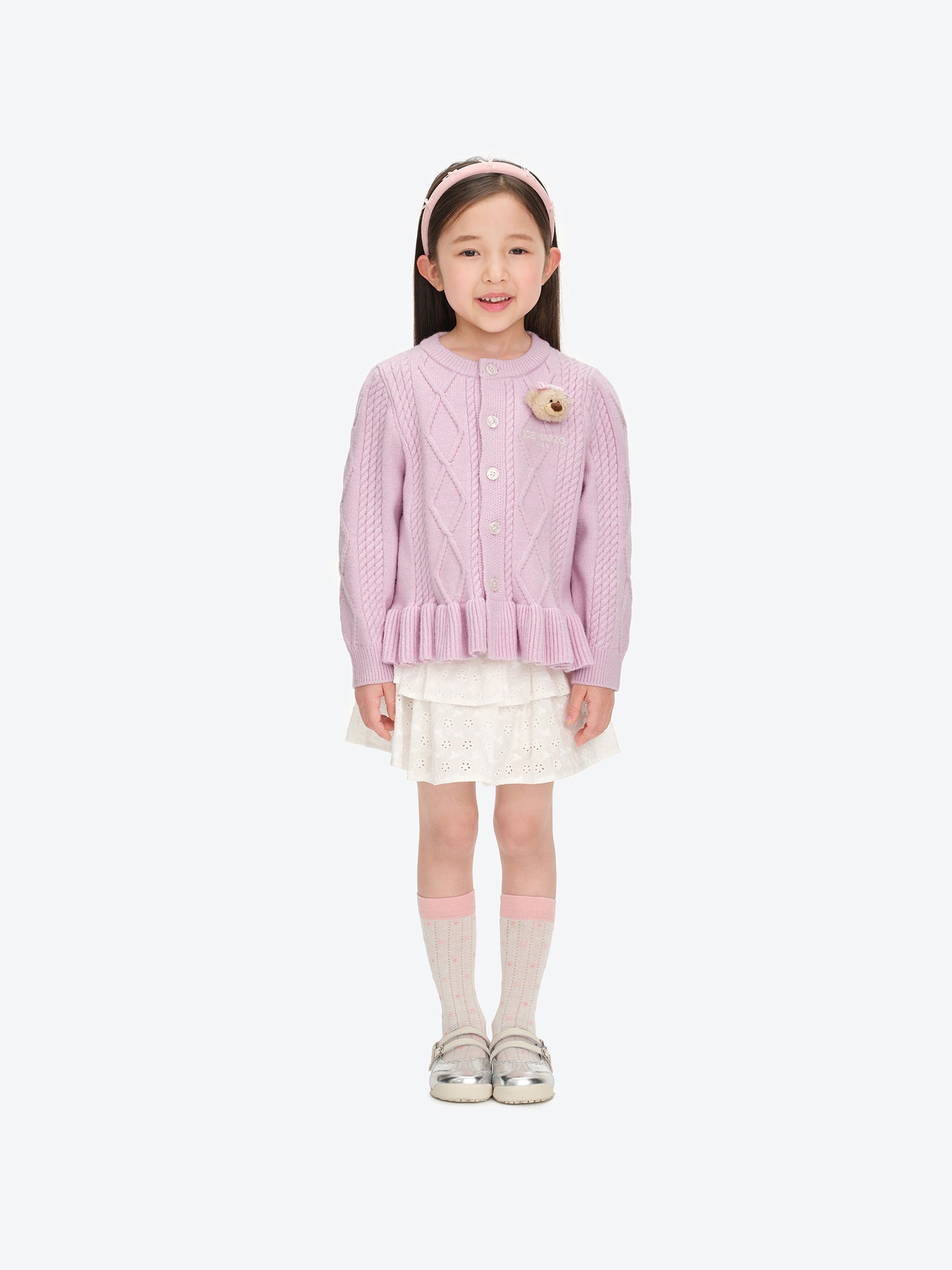 13DE MARZO BabyBear Flounce Knit Cardigan Pink