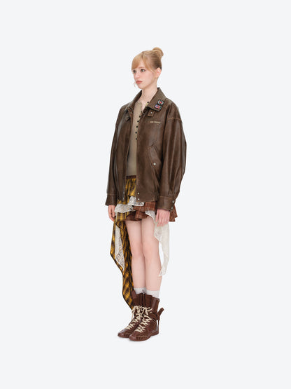 13DE MARZO Rolling Stones  Faux Leather Jacket Brown