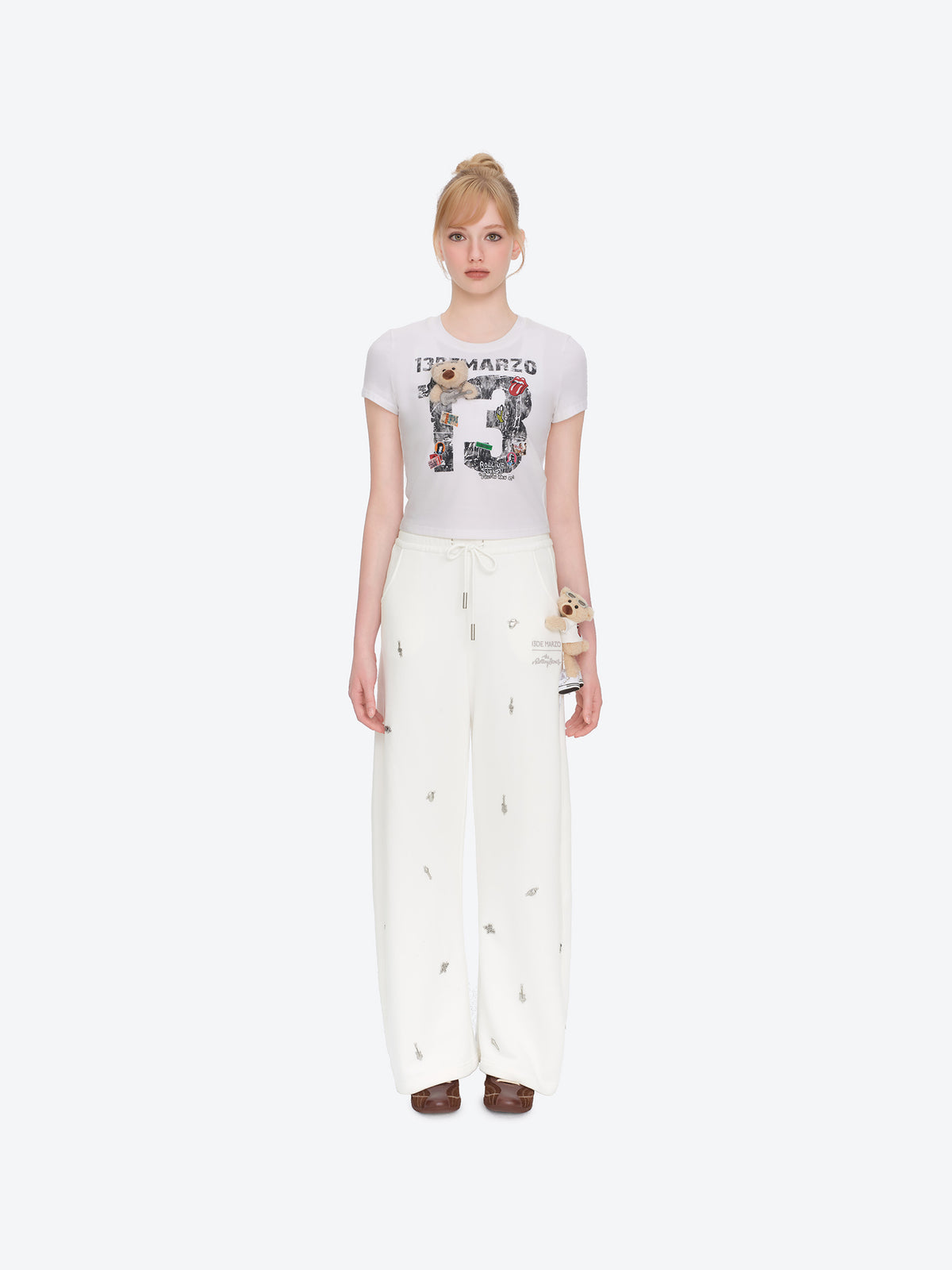 13DE MARZO Rolling Stones Bear Sweatpants Beige