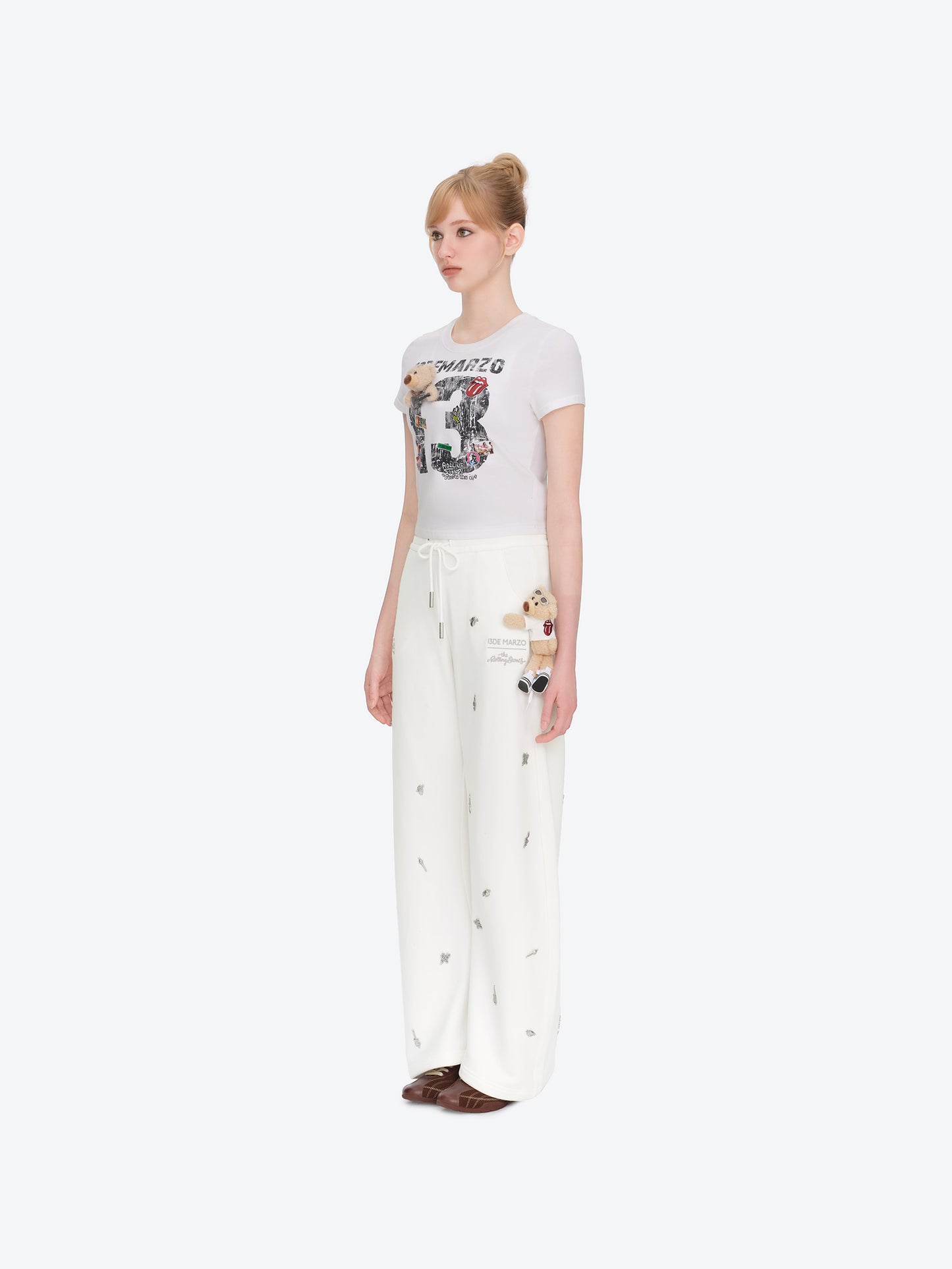 13DE MARZO Rolling Stones Bear Sweatpants Beige